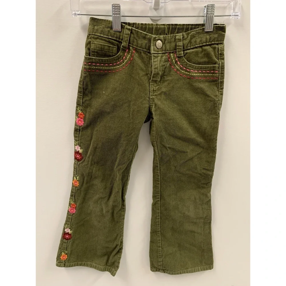 Gymboree Floral Embroidered Y2K Corduroy Green Pants Size 7 Youth